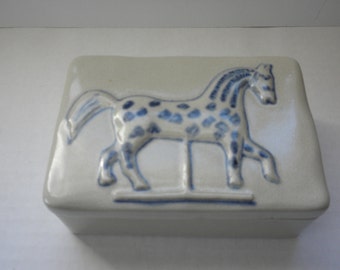 Folk Art Carousel Horse Covered Stoneware Trinket Box