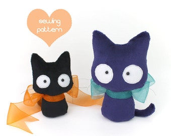 PDF sewing pattern - Scaredy Cat stuffed animal 2 sizes plush - easy beginner Halloween kitten beanie cute plushie