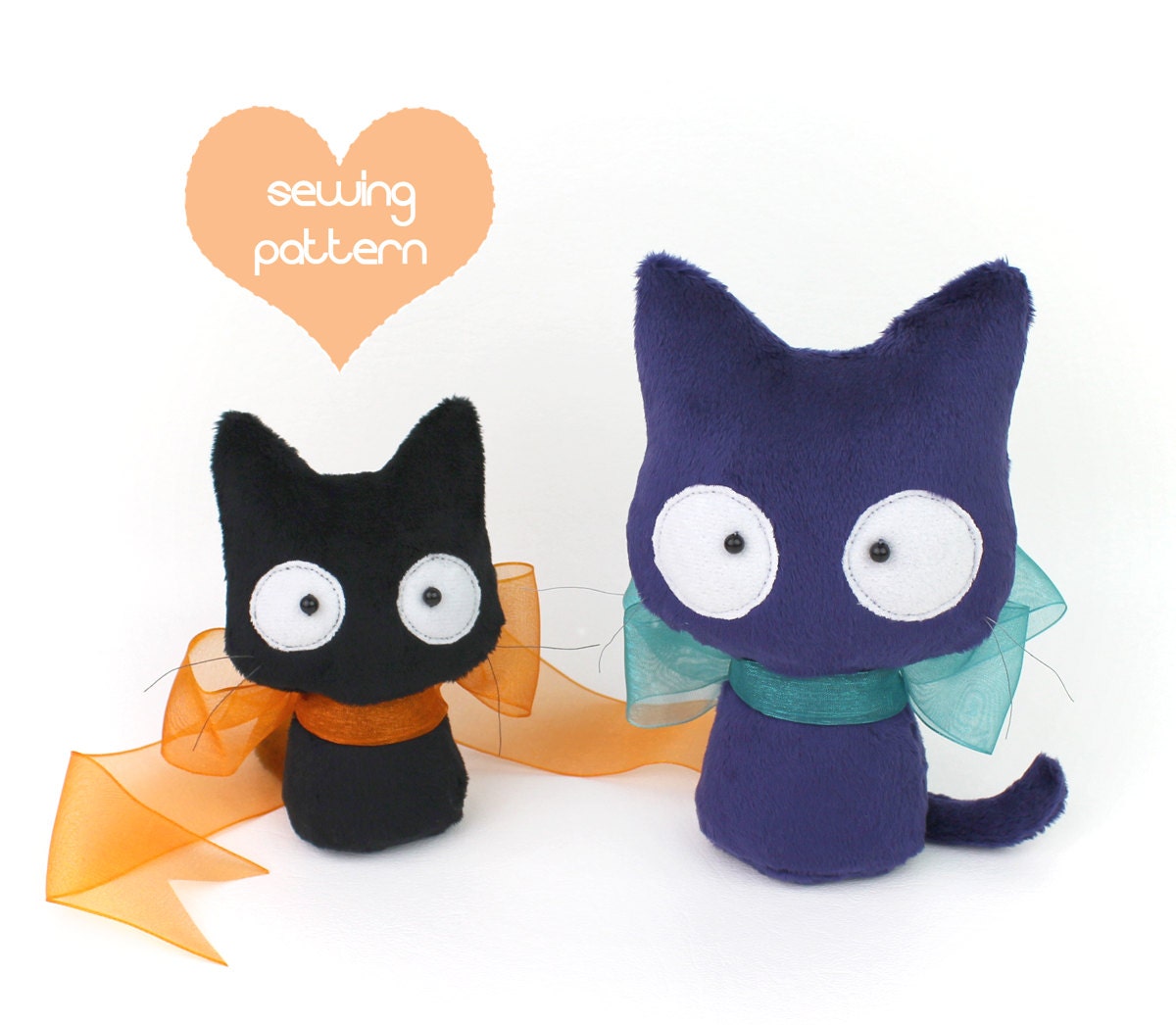 pdf sewing pattern scaredy cat stuffed animal 2 sizes plush