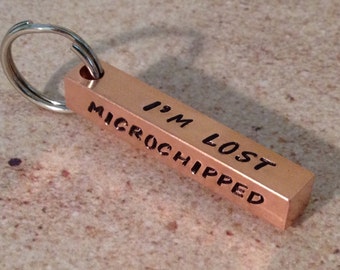 Pet id tag, Custom Dog tag, dog id tag, microchipped tag, dog tag for dogs, copper id tag, bar id tag, four sided id tag, bar pet tag,