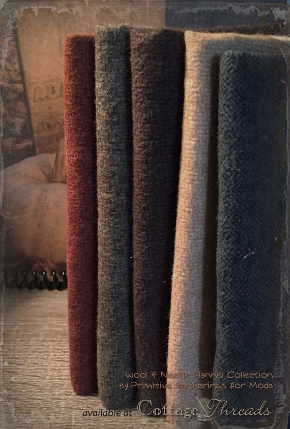 Fabric 1 YARD Flannel Wool & Needle Collection Primitive