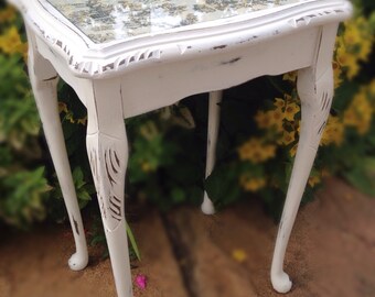 Vintage Side Table Upcycled Shabby Chic with Cabriole Legs