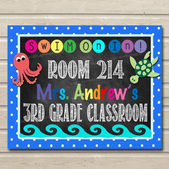 Printable Teacher Classroom Door Sign Under The Sea Themed