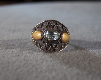 Sterling Silver Blue Topaz Ring with Amber Colored Accents and a Decorative Setting, size 7 **RL
