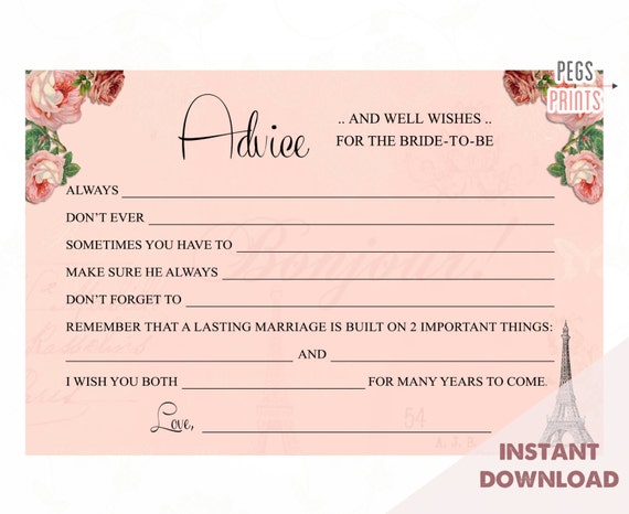 print cards kinkos Paris Cards Bridal Shower Instant for  Advice  Download