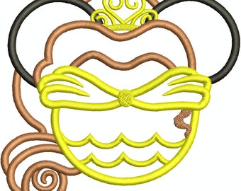 Character Inspired Belle From Beauty and The Breast Mouse Head Applique, Mouse Ears, Family, Disney Trip Machine Embroidery Design 184