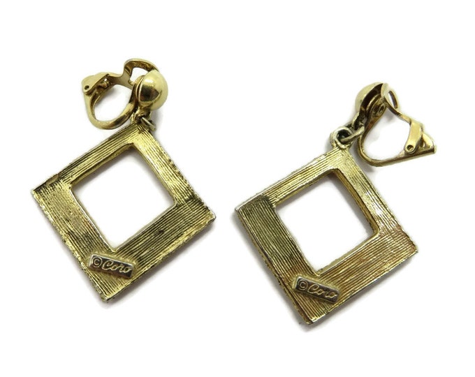Vintage Coro Dangling Glitter Earrings, Gold Tone Glitter Clip-ons