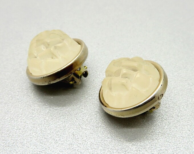 White Lucite Earrings, Vintage Frosted Lucite Earrings, West Germany Earrings, Gumdrop Clip-on Earrings