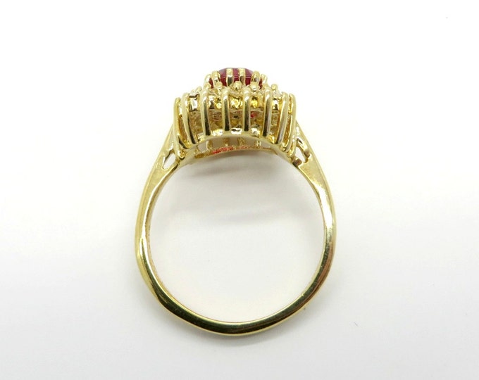 Vintage Garnet CZ Ring, 14K Gold Plated Ring, Red Garnet CZ Cocktail Ring, Size 10