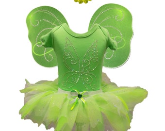 Baby Toddler Girl Fairy Fancy Dress Tinkerbell Costume Tutu Set Wings Popper Vest T-Shirt Kids 1 - 5
