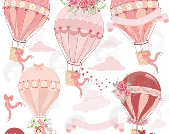 Wedding clipart, Hot Air Balloon Clipart, Bridal Shower clipart, Floral clipart, Hotair ballon clipart, commercial use, AMB-1231