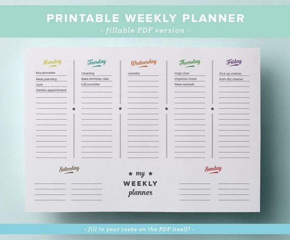 printable weekly planner fillable pdf file