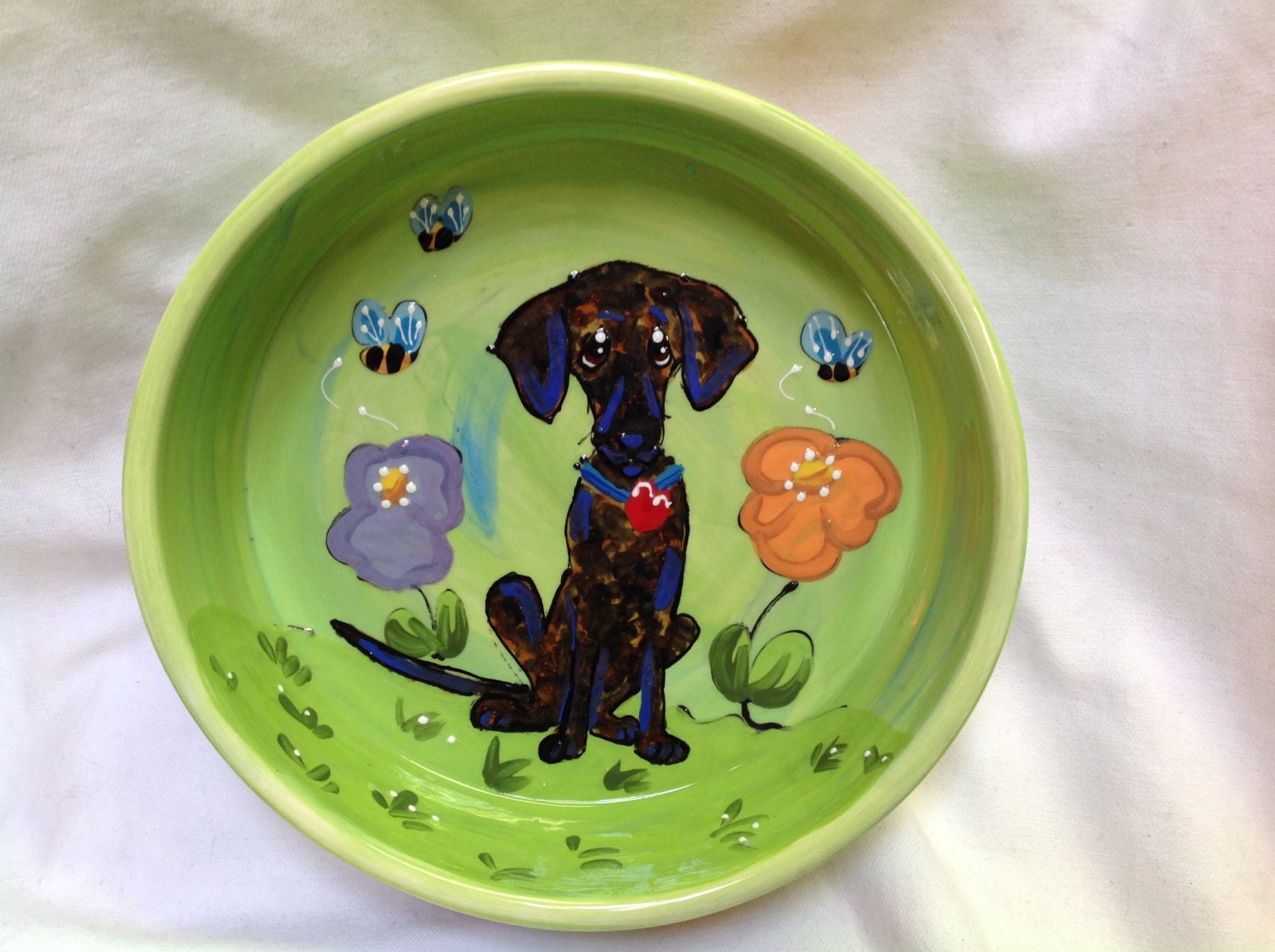Hand Painted Dog Bowl / Ceramic Dog Bowl / Custom Dog bowl