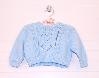 Vintage baby sweater, blue knit sweater, size about 0-3 months