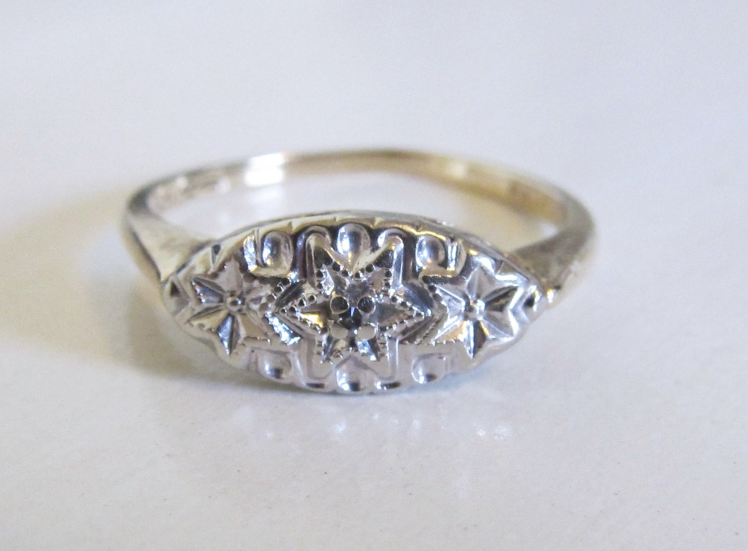 Antique Diamond Star Princess Engagement Ring 10k Yellow White