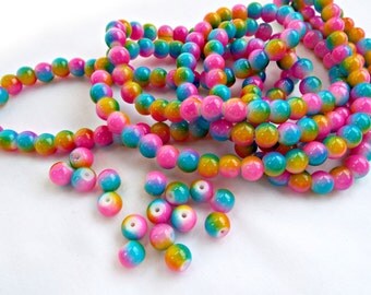 100 Rainbow Beads, 8mm Glass Beads, Round Beads, Bright Color Beads, Glass Rounds, Mixed Color, Jewelry Beads, UK Seller, Jewelry Supplies