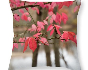 Fall Color Throw Pillow. Colorful Outdoor Seat Cushion. Red Leaves Pillow. Photo Art Home Decor. Nature Pillow Cover. Nature Outdoor Art