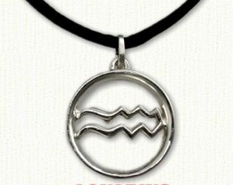 Custom Aquarius Astrological Pendant - 1" (25mm) Shown on black cord included