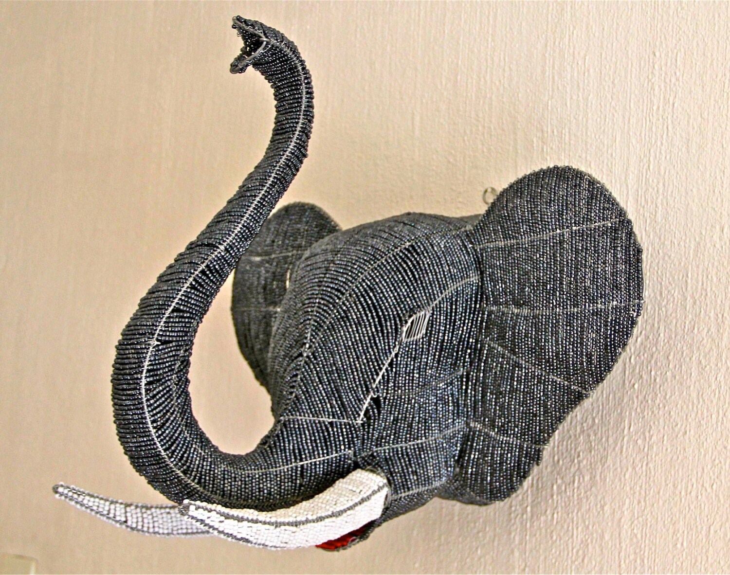 African Beaded Wire Animal Sculpture ELEPHANT TROPHY HEAD
