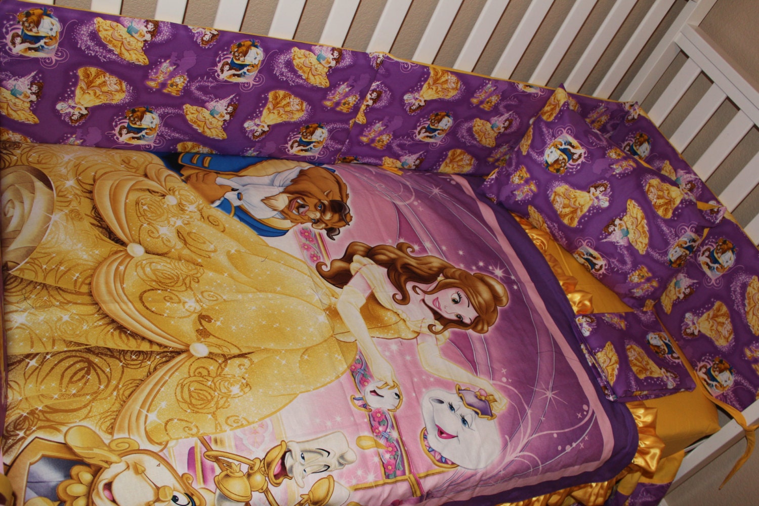 Crib Bedding Set Beauty and the Beast 5 Piece Bumperless
