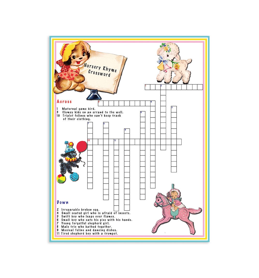 Baby Shower Game Nursery Rhyme Crossword