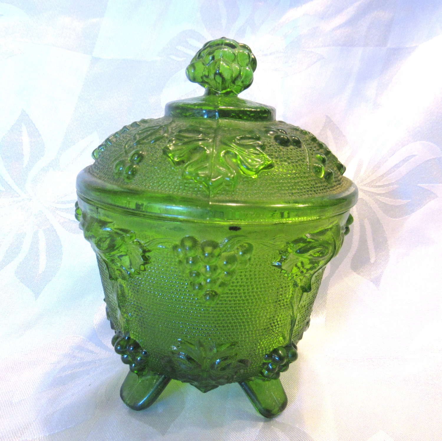 Vintage Green Carnival Glass Footed Sugar Bowl Candy Dish