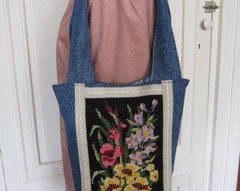 Recycled jeans and canvas handbag