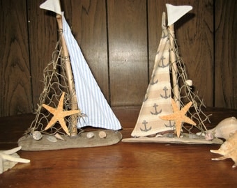 Drift Wood Sailboats. Nautical Decor. Beach Decor. Home Decor. Two For The Price Of One !!!!!