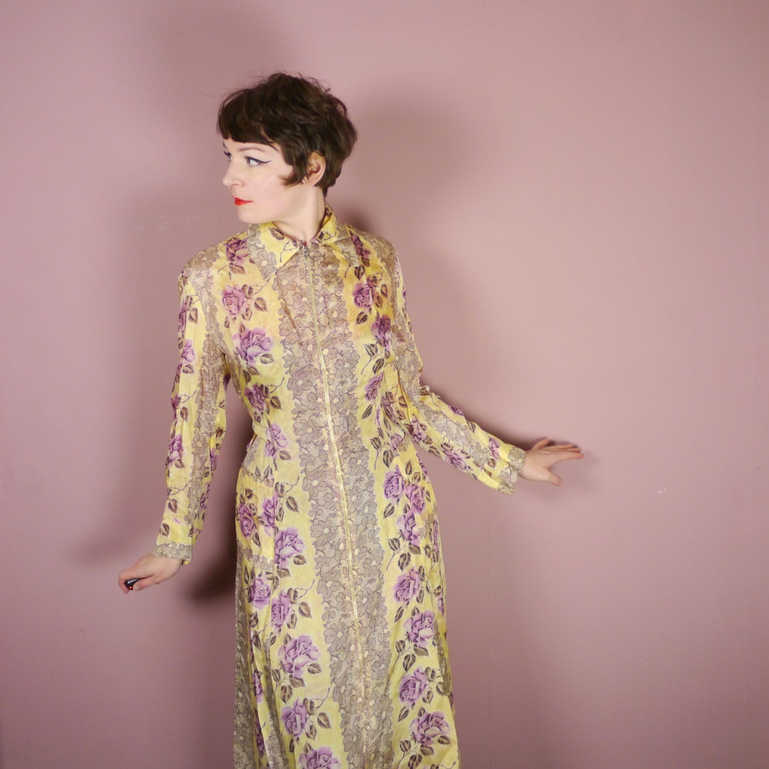 VOLUP 30s 40s long house dress robe in YELLOW by SartorialMatters