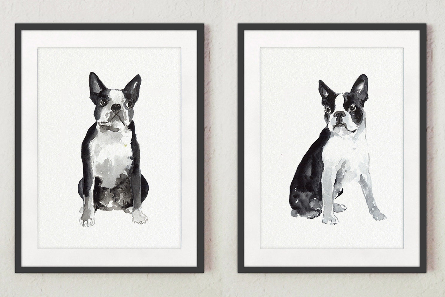 Boston Terrier Watercolor Painting Dog Print Gift Idea