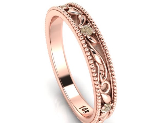 wedding bands engagement band bohemian wedding rings rose gold and champagne color diamonds - Bohemian Wedding Rings wedding bands engagement band bohemian wedding rings rose gold and champagne color diamonds - Bohemian Wedding Rings