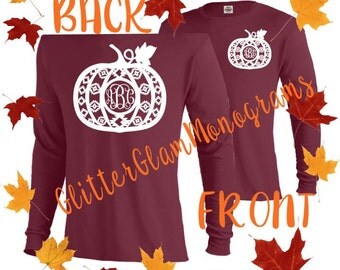 Monogram Fall Shirt - Aztec - Pumpkin - Cute Pumpkin Monogram - Fall Shirt - Aztec Monogram - Monogram Tshirt - Long Sleeve Tshirt
