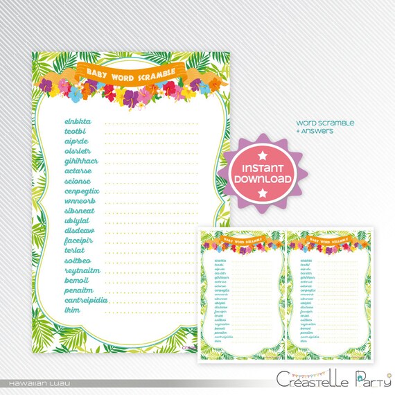 hawaiian luau word scramble baby shower by creastelleparty