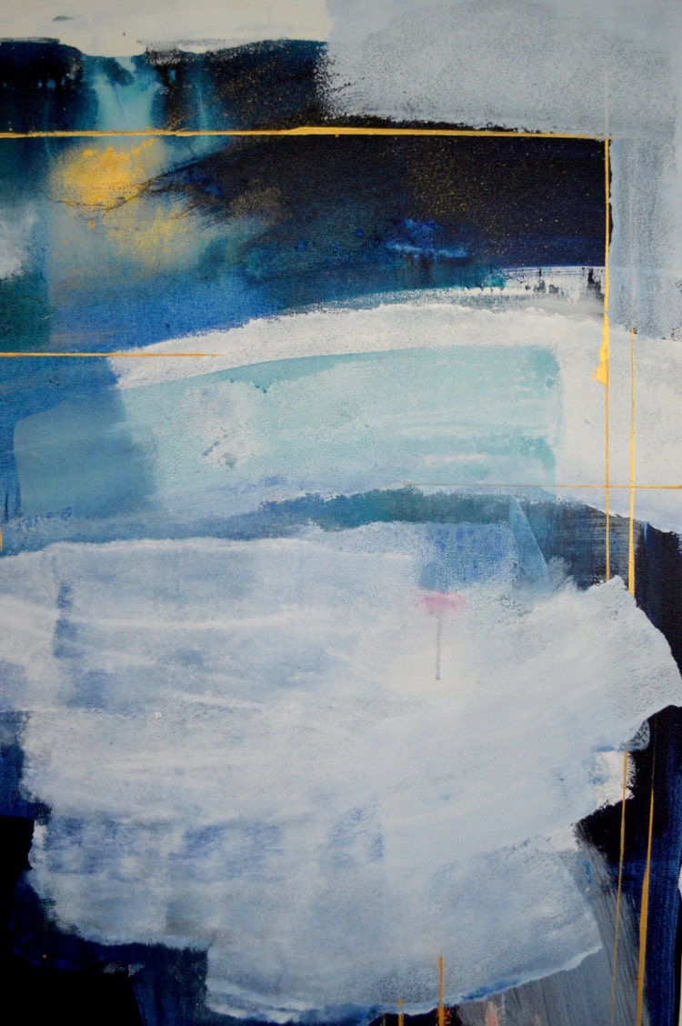 Large blue and white abstract painting original by MossAndBlue