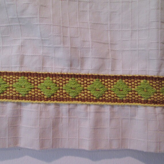 1 Pair 70's Kitchen Valance Curtains with mod woven trim