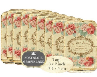 French Rose Logo Tags Instant Download digital collage sheet T129 digital vintage Tag Roses Logo