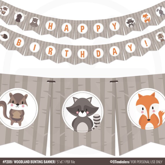 Woodland birthday banner Printable bunting banner by eltendedero