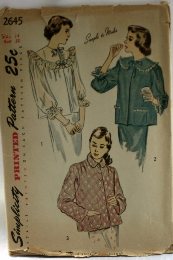 Simplicity 2645 Misses Bed Jacket Sewing Pattern