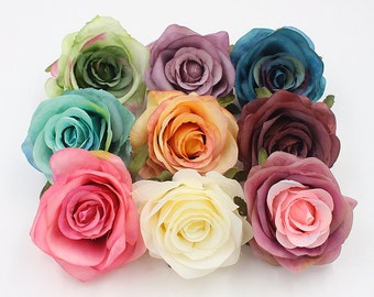 3 3/8 Inches Artificial Flowers|Rose Decor|Floral Hair Accessories|Wedding Bridal Decoration|Fake Flowers|Silk Roses|Bouquet|Ombre Colorful