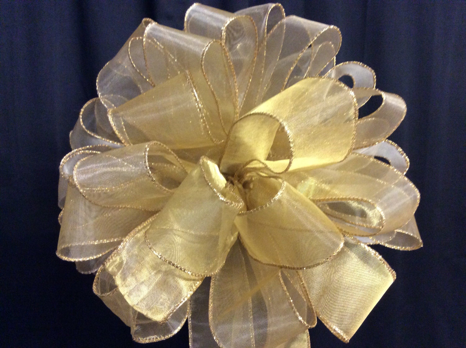 Large Gold Bow Mesh Tree Top Bow Christmas Tree Topper with