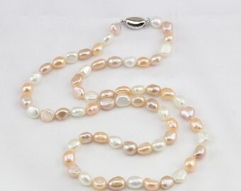 7mm natural multi color baroque pearl necklace,white,pastel pink,purple lavender color,June birthday gift,teen girls necklace,sweet 16 gift