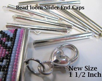 End Caps Slider Clasps, 1 1/2 Inch Silver, Loom Bead Patterns, Loom Findings, 8 Pack, Fits Size 11 & 8 Beads, Clean and Neat