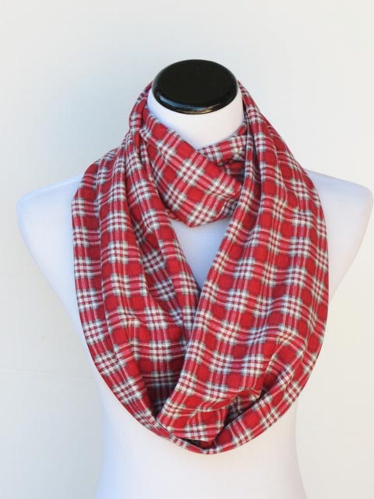 Plaid infinity scarf Christmas scarf soft by HappyScarvesByLesya