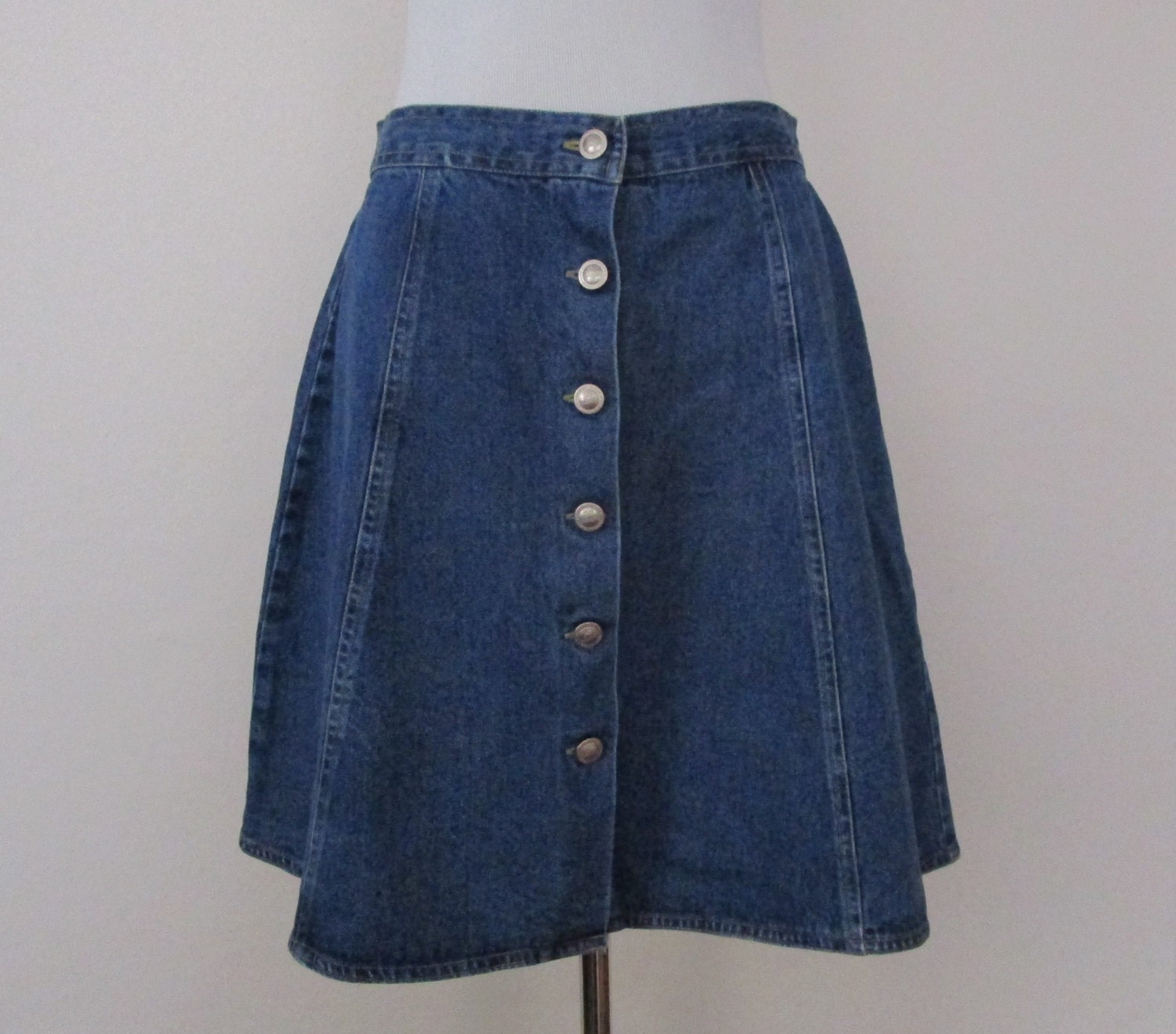 90s Mini Skirt Denim Skirt Vintage Button Front Skirt Dark