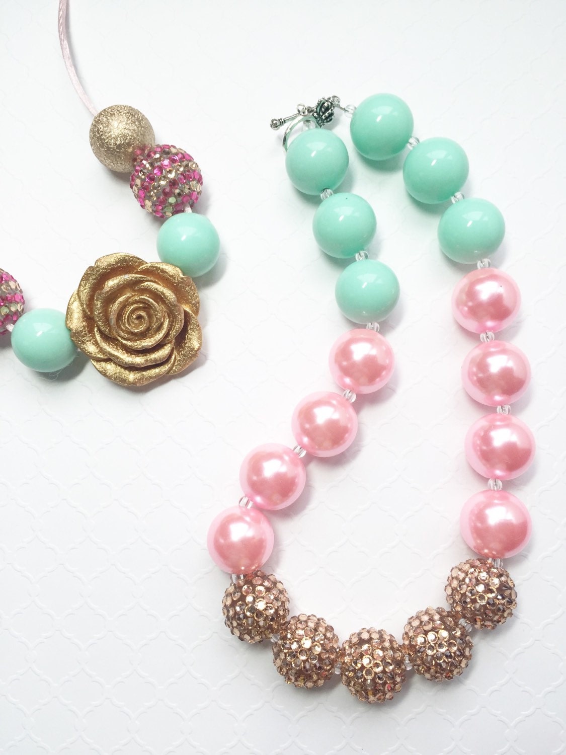 Pink and gold chunky bubble gum necklace bubble gum necklace
