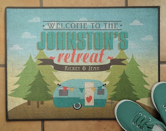 18"x 24" Personalized Floor Rug, Personalized Pine Tree RV Camper Welcome Mat, Camping Decor, RV Decor, Glamping Floor Mat