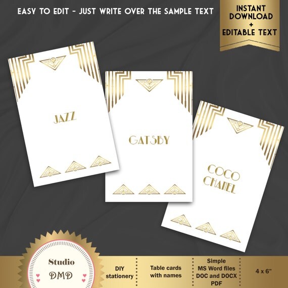 Printable Table Cards Template With the Names Art Deco