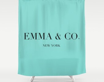 Shower Curtain, Breakfast at Tiffanys, Girls Shower Curtains, Girls Bathroom Decor, Fabric Shower Curtain, Personalized Gift, Turquoise