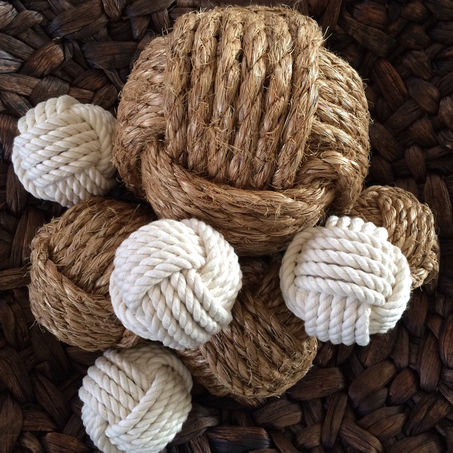 Nautical rope knot balls set of 8 neutral bowl fillers