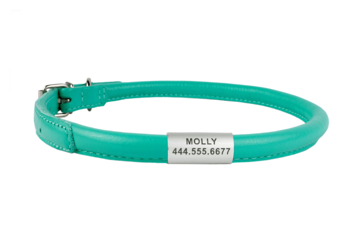 Dog Collar Rolled Leather OPTIONAL ID TAG Extra Small Medium